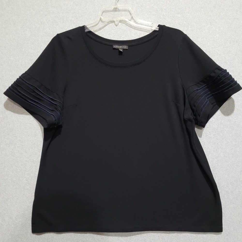 Lane Bryant Blouse Womens 18/20 Black Embroidered Stripe Short Sleeve